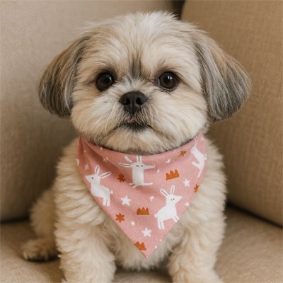 Bandana Chien rose à motifs lapin