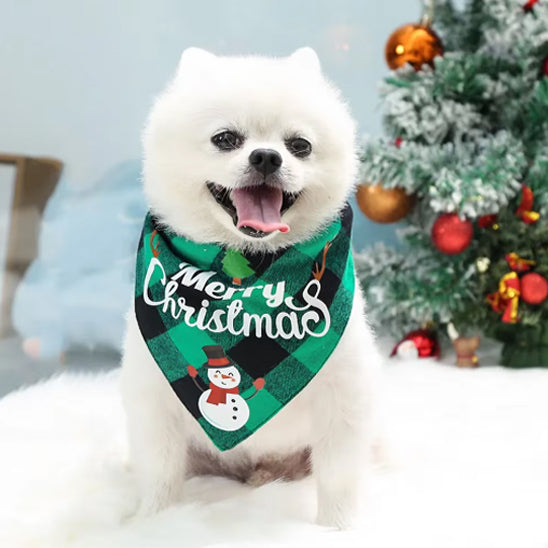 bandana-pour-chien-carreaux-vert-noel-woofmas