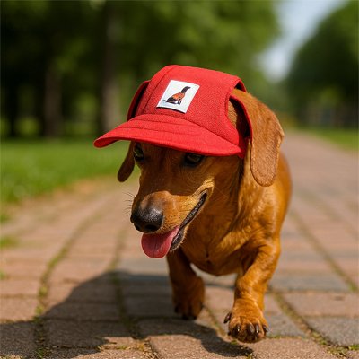 Casquettes chienâ AlphaPaw rouge promenade ensoleillĂ©e