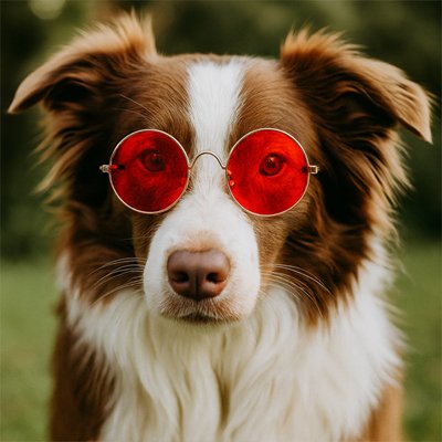 chien avec Lunettes pour chien verre rouge look retro