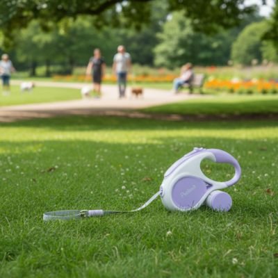 Laisse chien enrouleur violet blanc design