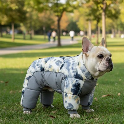 Doudoune Chien gris avec motif camouflage bulldog