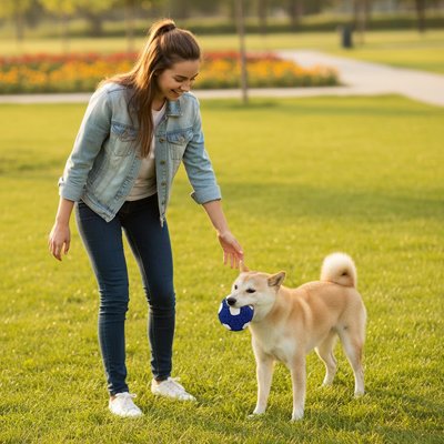 Balle Chien WiggleBall bleu promenade parc
