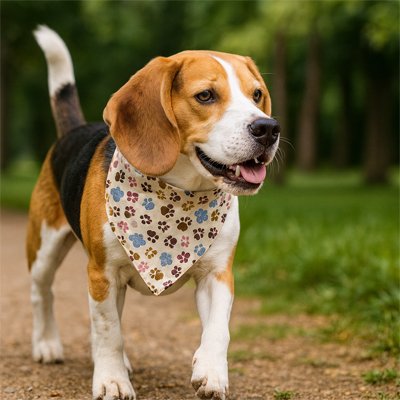 Bandana Chien beige à motifs pattes de chat
