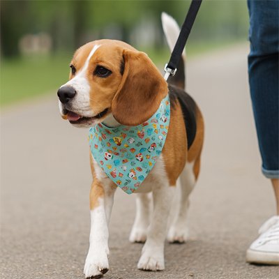 Bandana Chien bleu clair à motifs variés