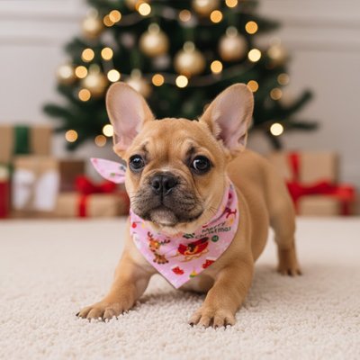 Bandana Chien rose motif rennes et traineaux 