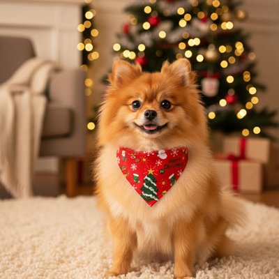 Bandana Chien rouge motif sapin festif