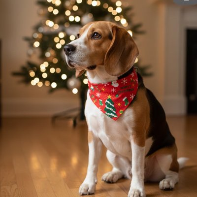Bandana Chien rouge motifs sapin de noël festif
