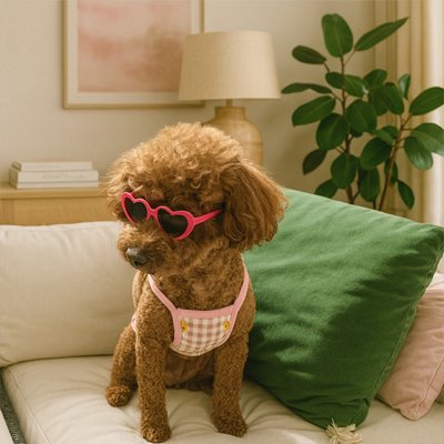 bichon avec Lunette de soleil chien rose forme coeur