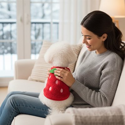 bichon avec Pull chien fraise mignon