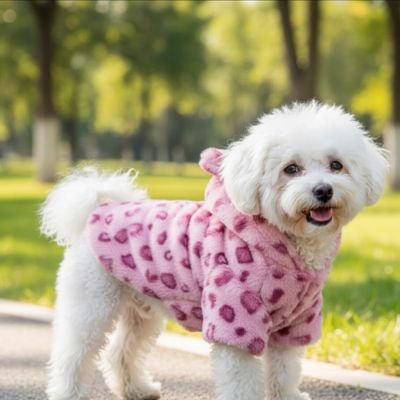 bichon frisé avec  pull Chien rose motifs léopard doux thermique