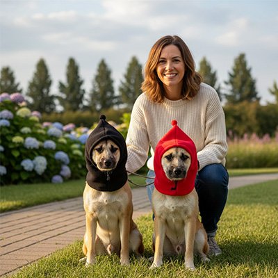 Bonnet chien​ matière polaire variante noir rouge