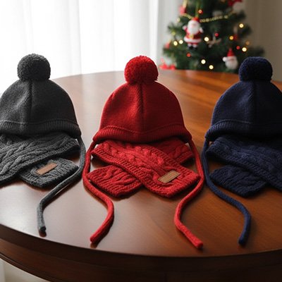 Bonnet pour chien​ écharpe assortie design variante gris rouge bleu
