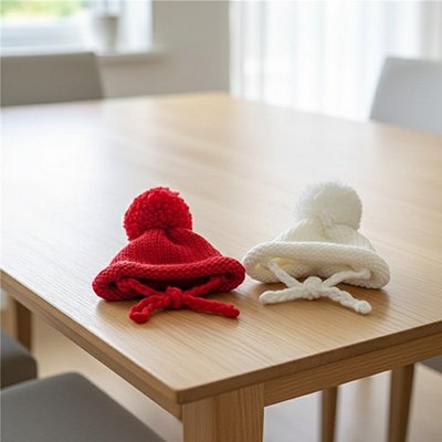 Bonnet pour chien​ variants blanc et rouge pompon doux
