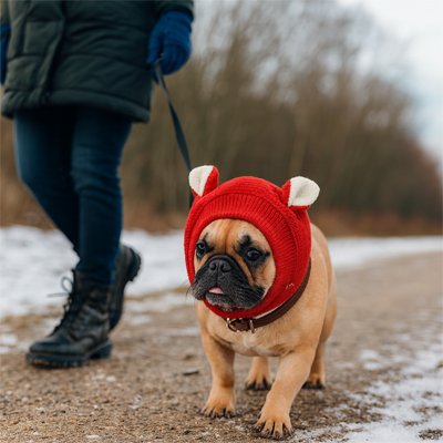 bulldog avec Cagoule pour chien​ tricot rouge design