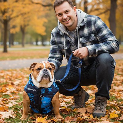 bulldog avec Imperméable pour chien​ bleu noir motifs fun