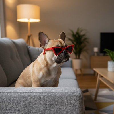bulldog avec Lunette de soleil pour chien rouge ludique