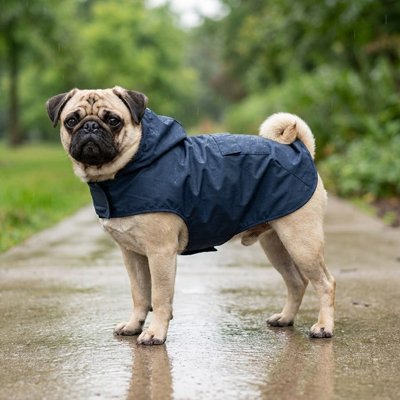 bulldog portant Impermeable chien​ bleue marine en promenade
