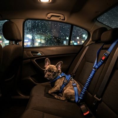 Ceinture de sécurité pour chien PatteAssure bleu bulldog