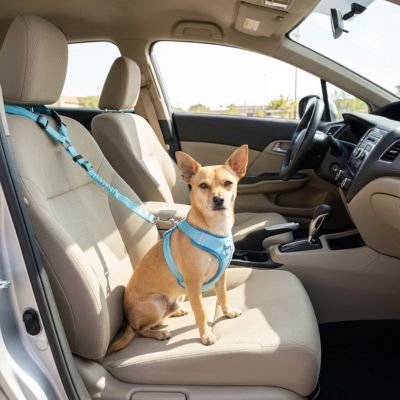 Ceinture de sécurité pour chien PatteAssure bleue claire extensible