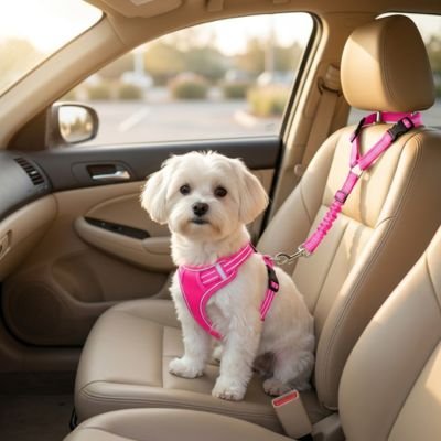 Ceinture de sécurité pour chien PatteAssure rose adaptable bichon 