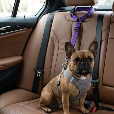 Ceinture de sécurité pour chien PatteNomade violette bulldog voiture 