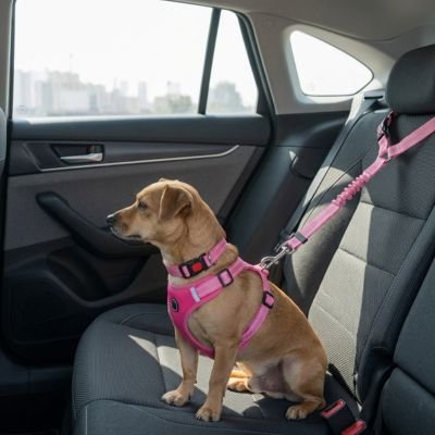 Ceinture de sécurité pour chien PatteZen rose claire ajustable