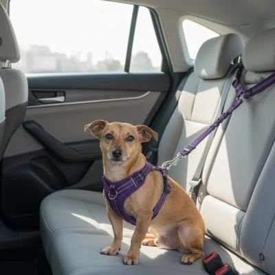 Ceinture de sécurité pour chien PetSecurity violette extensible
