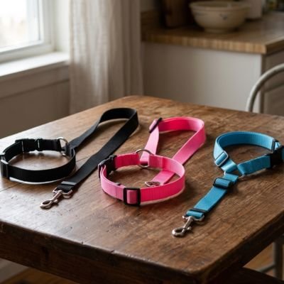 Ceinture de sécurité pour chien SecureDoggo rose bleue noire
