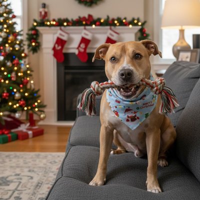 Chien avec Bandana pour Chien bleu ciel aux motifs noël 