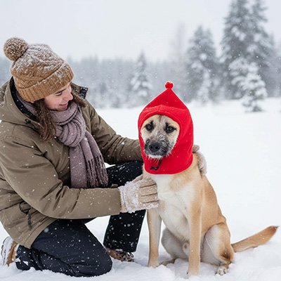 chien avec Bonnet chien​ rouge polaire mignon doux