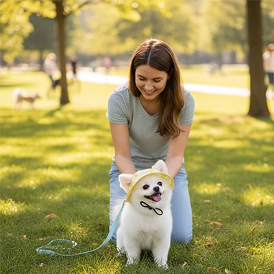 chien avec Casquette pour chien​s PupLook jaune parc