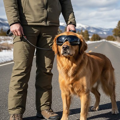 chien avec Lunette de soleil pour chien à la montagne