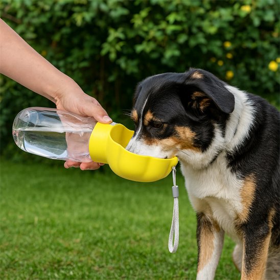chien buvant dans Gourde pour Chien jaune beau design fleur