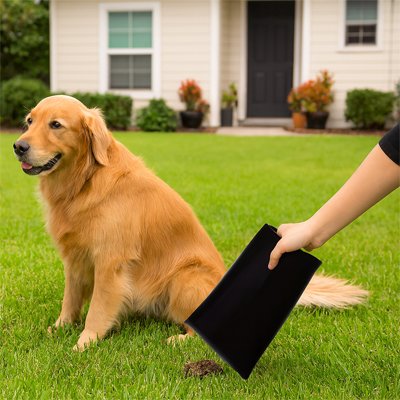 chien et main tenant Sac à crotte​ opaque solide 