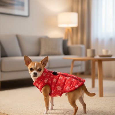 chiwawa avec Vetements pour Chien rouge motif flocon de neige