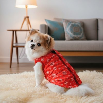 chiwawa poilu avec Vetements pour Chien rouge flocon de neige