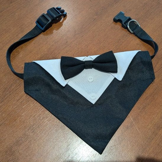 Collier Bandana Chien design nœud papillon noir et blanc 