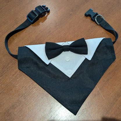 Collier Bandana Chien design nœud papillon noir et blanc 