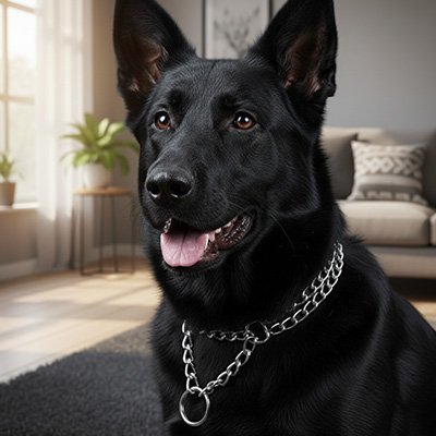 Collier Chaine pour Chien Sur chien poils noir dans salon 
