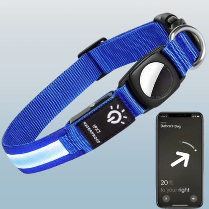 collier-chien-lumineux-airtag-bleu
