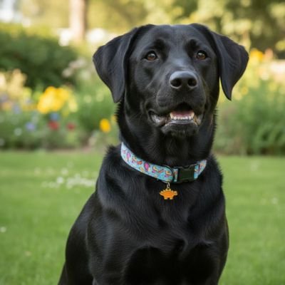Collier chiot bleu pendentif dinozor jaune labrador noir