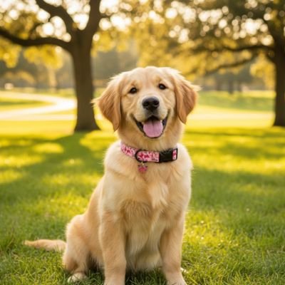 Collier chiot rose pendentif cœur golden retriever blanc