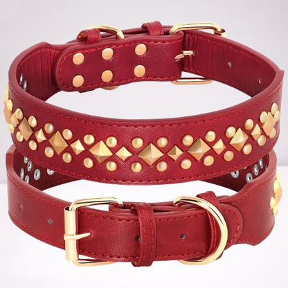 collier-cuir-chien-cloute-marron-rouge