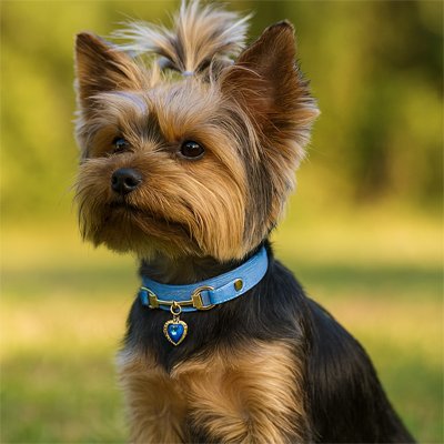 Collier pour Chien bleu pendentif coeur sur yorkshire mignon