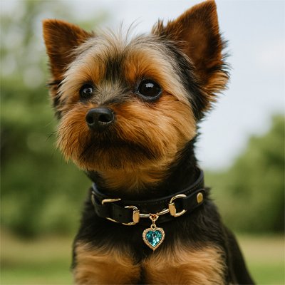 Collier pour Chien noir pendentif coeur sur yorkshire mignon