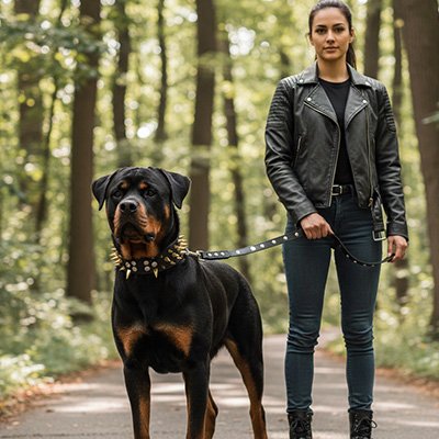 Collier Pour Gros Chien noir à pics sur rottweiler 