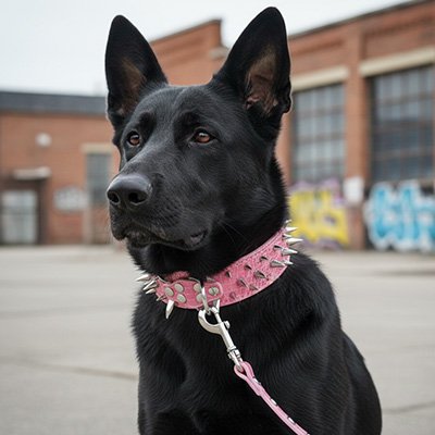 Collier Pour Gros Chien rose à pics sur chien poils noirs