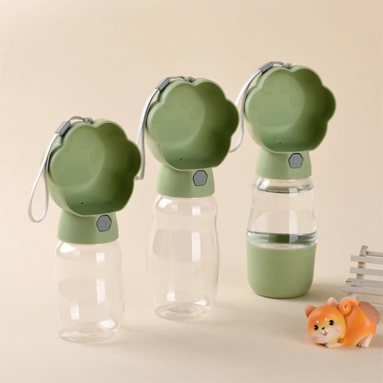 déclinaison de trois Gourde pour Chien verte design fleur