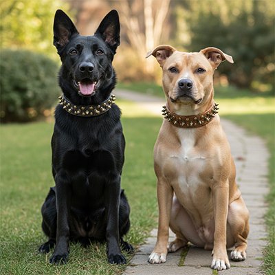 deux gros chien avec Collier Chien Cuir noir et brun à clous